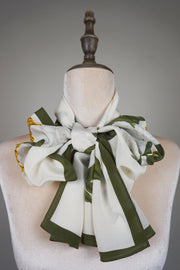 WSS-5844 White Camellia Elegant Style Silk Scarf ( long size )