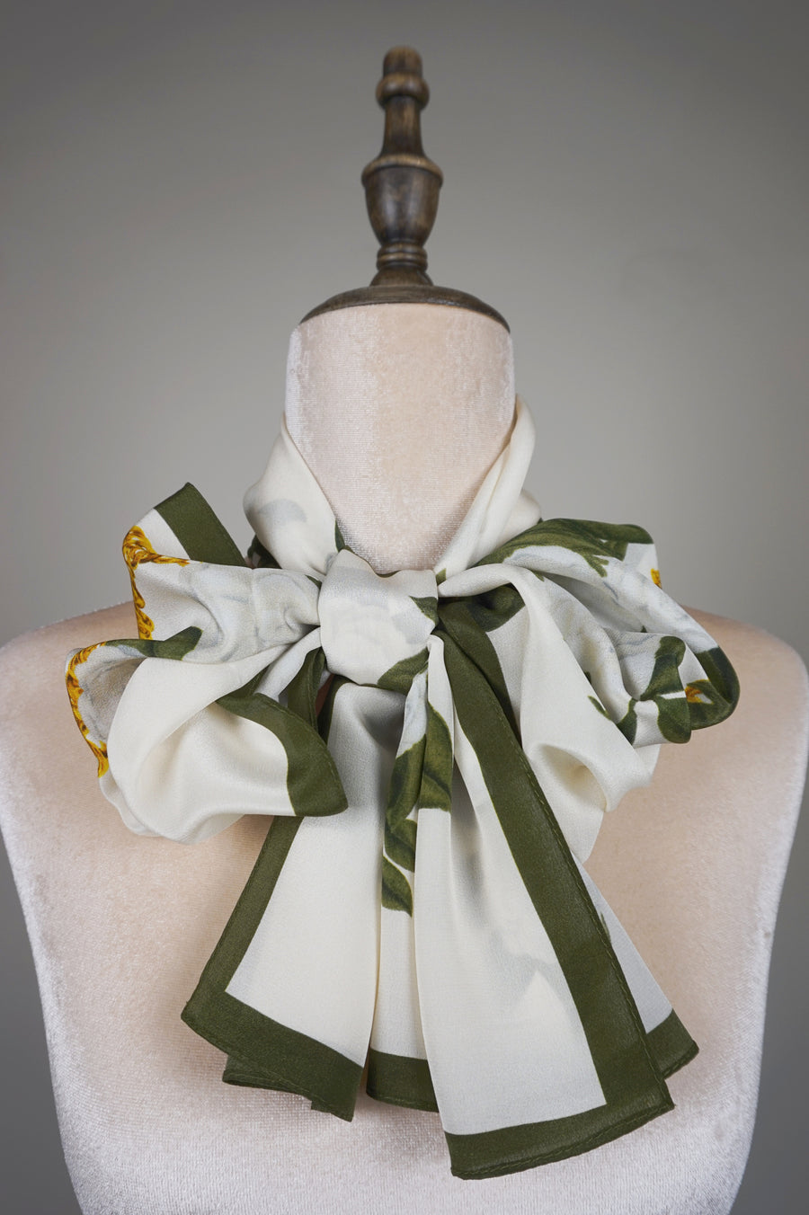 WSS-5844 White Camellia Elegant Style Silk Scarf ( long size )
