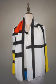 WSS-5845 Mondrian Modern Style Silk Scarf ( long size )