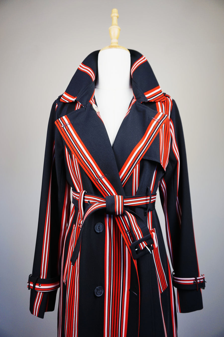 WTC-17018 Black & Red French Style Trench Coat