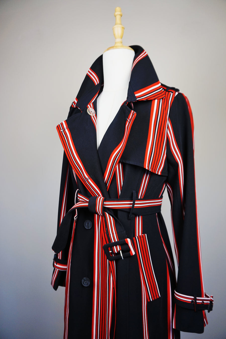 WTC-17018 Black & Red French Style Trench Coat