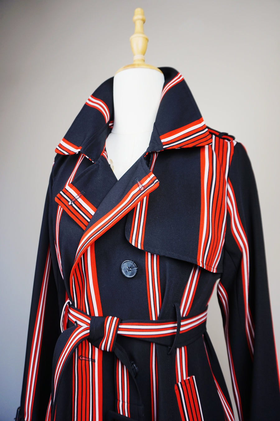 WTC-17018 Black & Red French Style Trench Coat