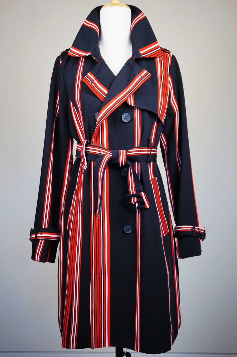 WTC-17018 Black & Red French Style Trench Coat