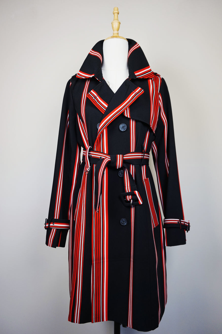 WTC-17018 Black & Red French Style Trench Coat