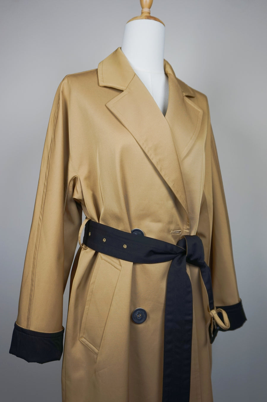WTC-3001 Camel Silk Cotton Chic Style Trench Coat