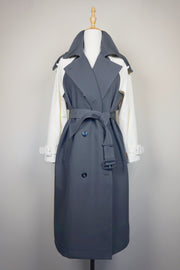 WTC-70540 Cream & Grey Chic Style Trench Coat