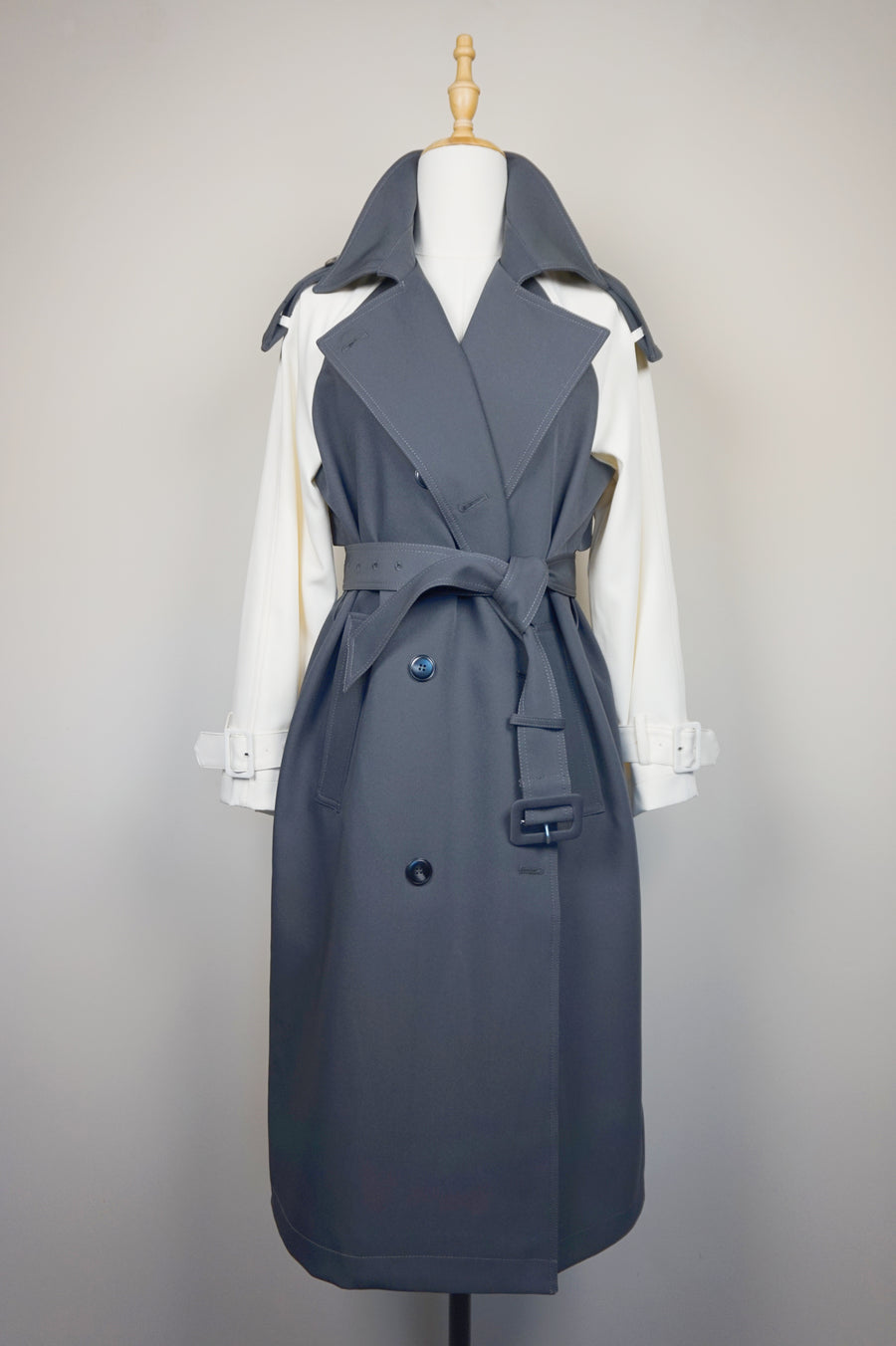 WTC-70540 Cream & Grey Chic Style Trench Coat