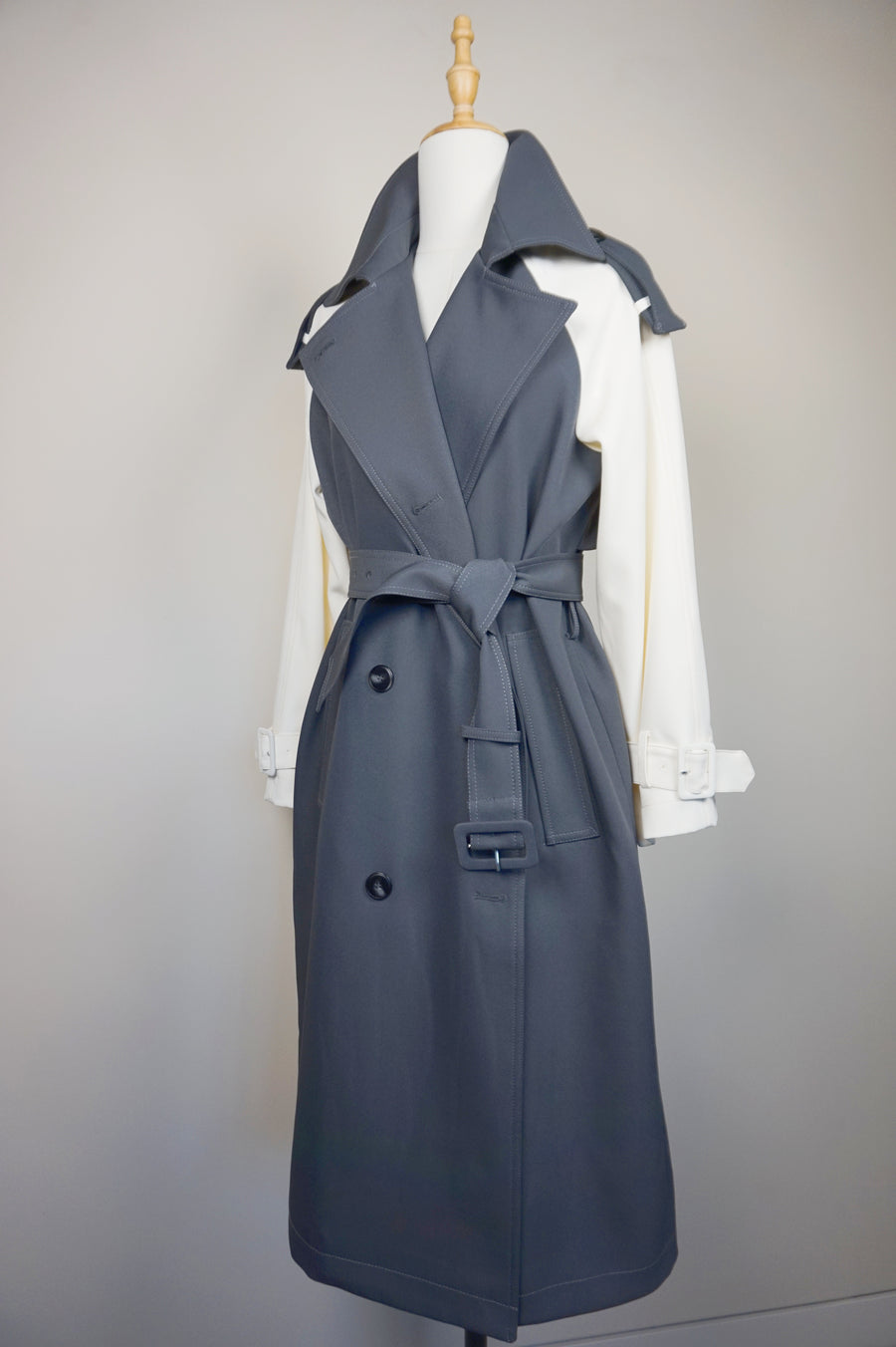 WTC-70540 Cream & Grey Chic Style Trench Coat