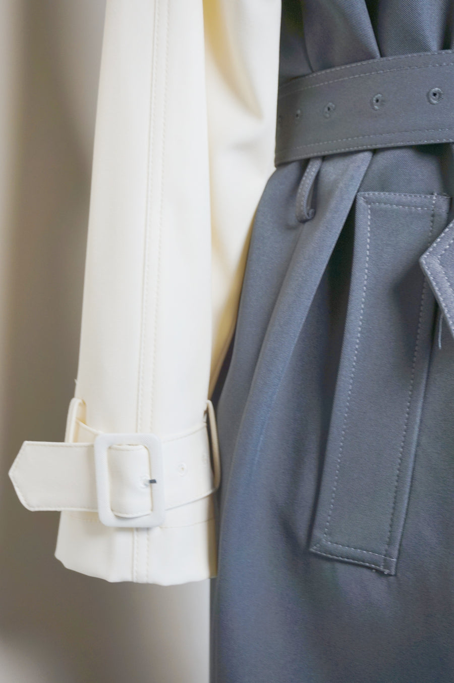 WTC-70540 Cream & Grey Chic Style Trench Coat