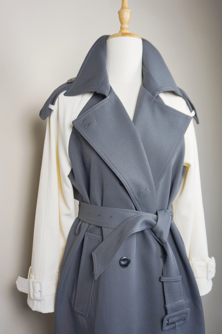 WTC-70540 Cream & Grey Chic Style Trench Coat