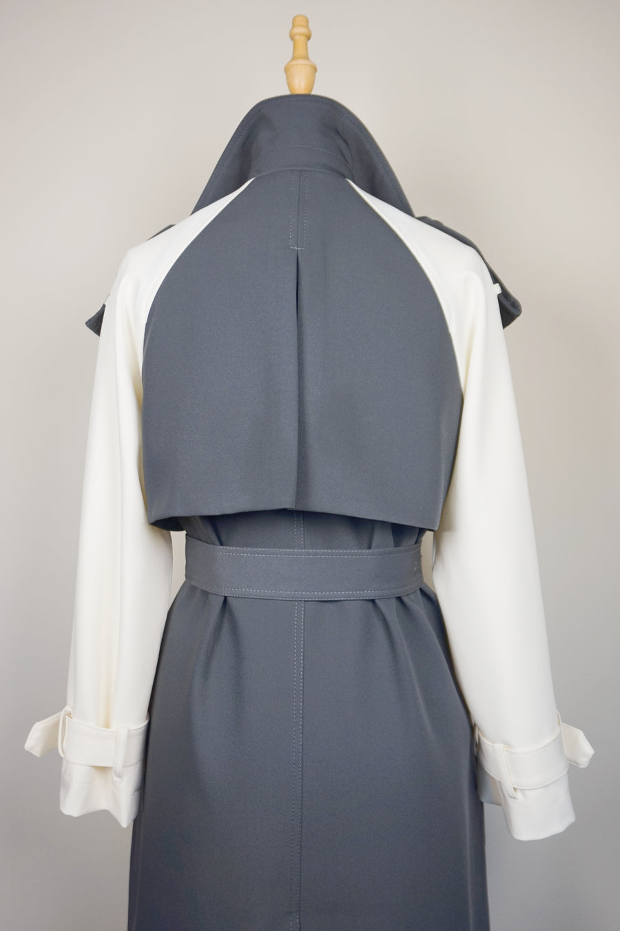 WTC-70540 Cream & Grey Chic Style Trench Coat