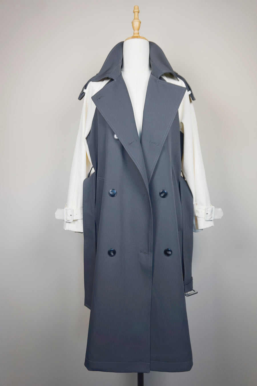 WTC-70540 Cream & Grey Chic Style Trench Coat