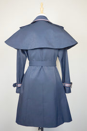 WTC-0766 Navy Blue French Style Cape Trench Coat