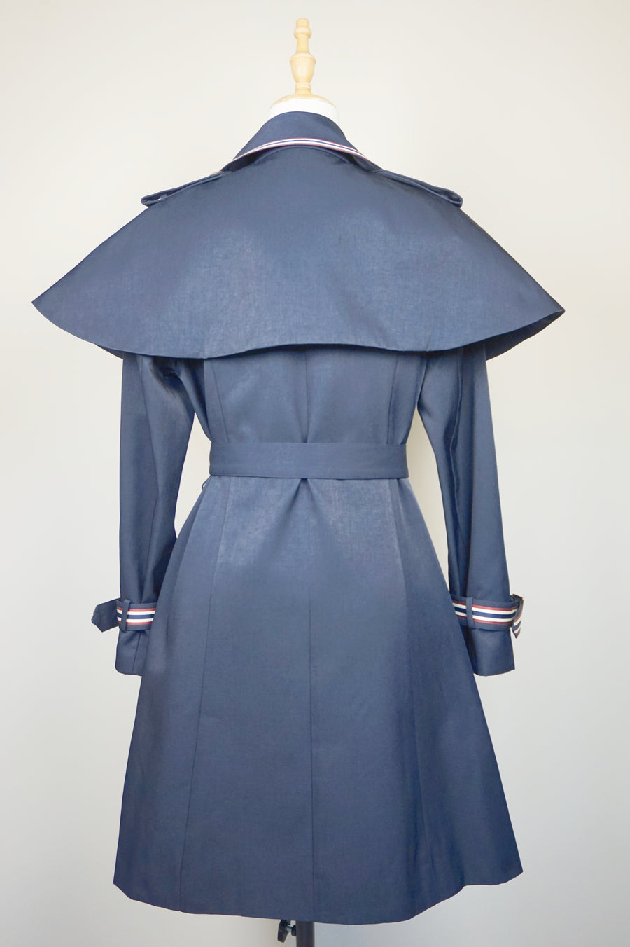 WTC-0766 Navy Blue French Style Cape Trench Coat