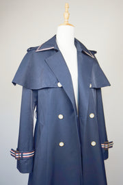 WTC-0766 Navy Blue French Style Cape Trench Coat