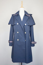 WTC-0766 Navy Blue French Style Cape Trench Coat