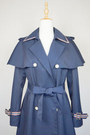 WTC-0766 Navy Blue French Style Cape Trench Coat