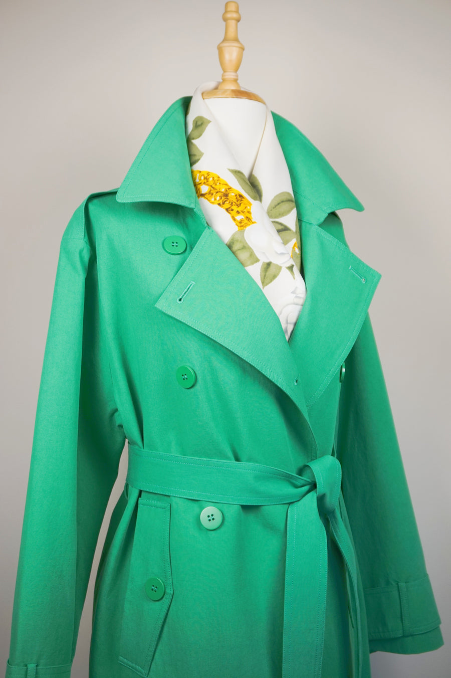 WTC-0211 Spring Green Elegant Style Trench Coat ( Scarf is not included. )