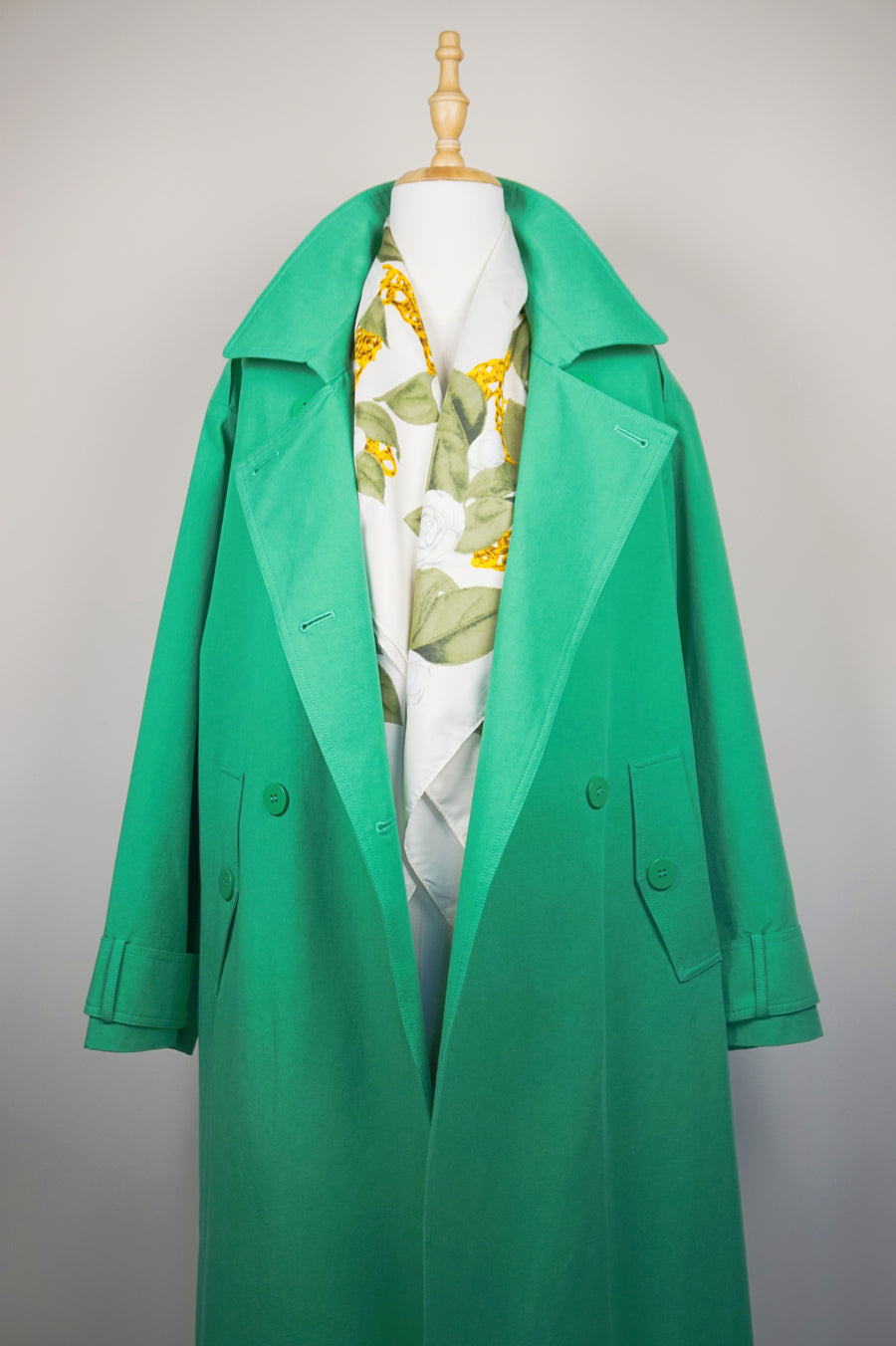 WTC-0211 Spring Green Elegant Style Trench Coat ( Scarf is not included. )
