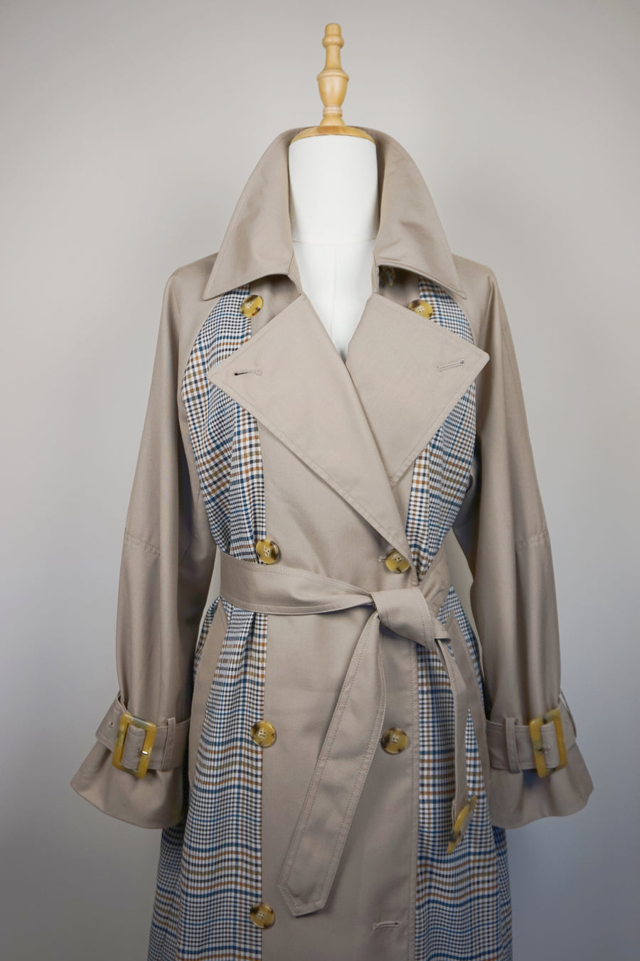 WTC-2103 Grey Check British Style Trench Coat