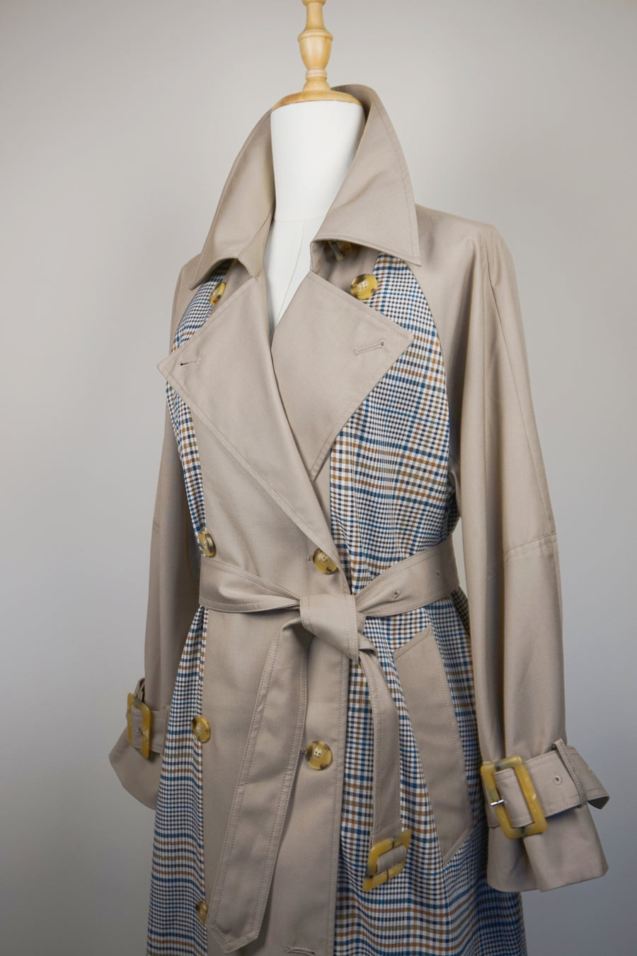 WTC-2103 Grey Check British Style Trench Coat