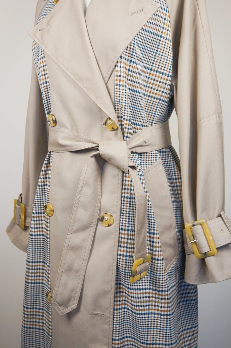 WTC-2103 Grey Check British Style Trench Coat