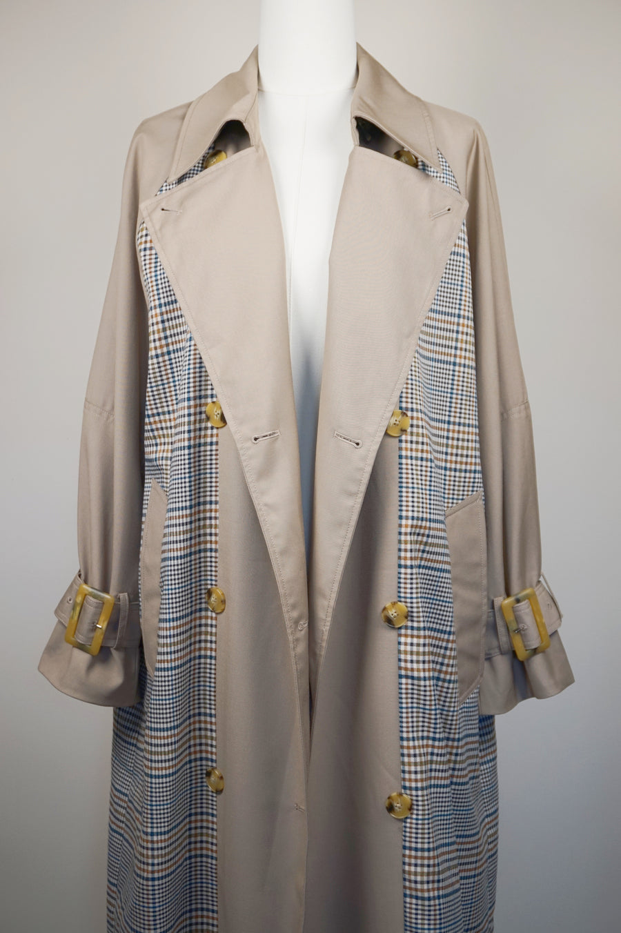 WTC-2103 Grey Check British Style Trench Coat