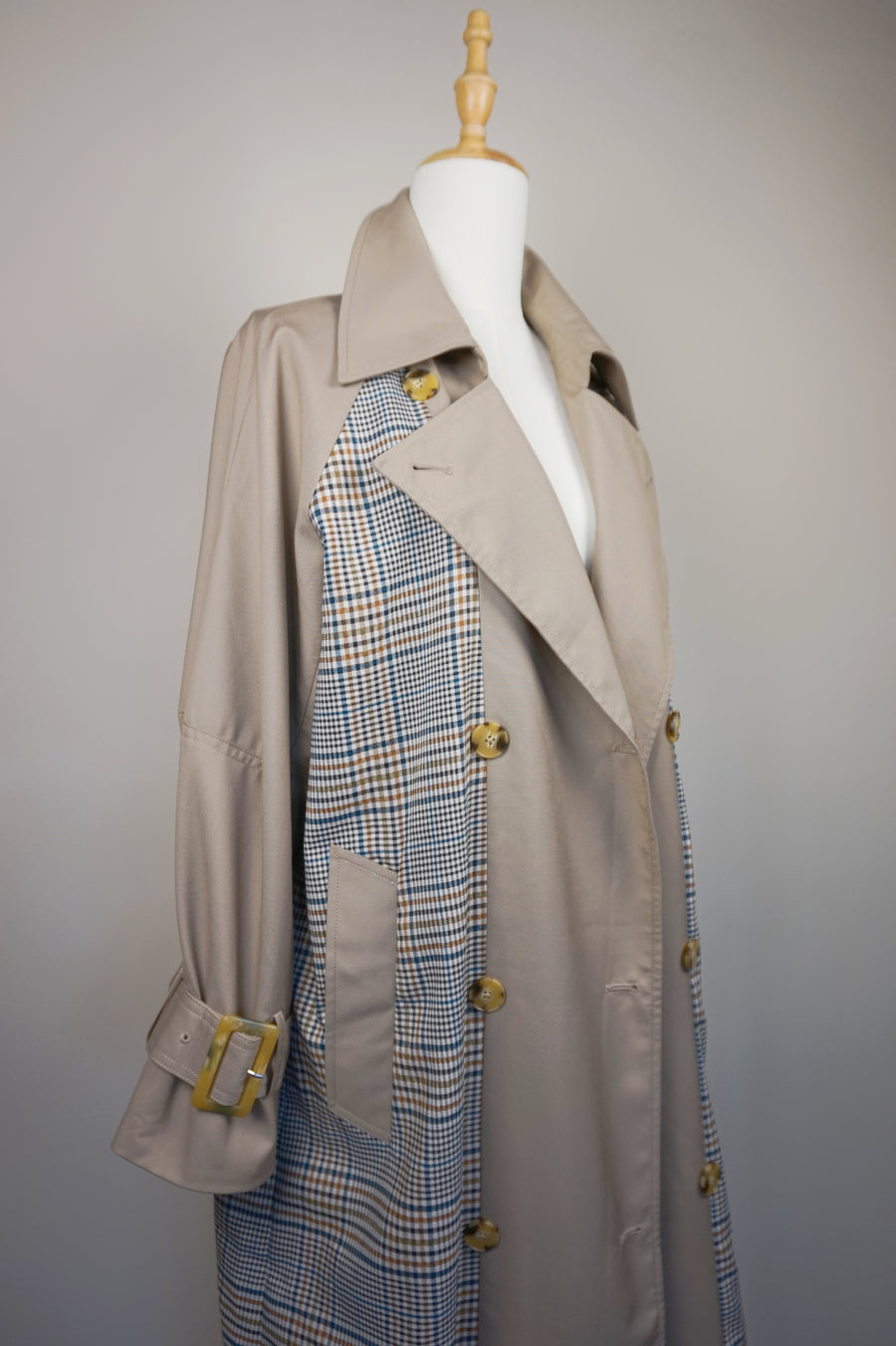 WTC-2103 Grey Check British Style Trench Coat