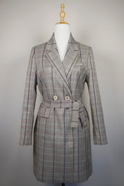 WTC-0902 Beige Check Chic Style Trench Coat