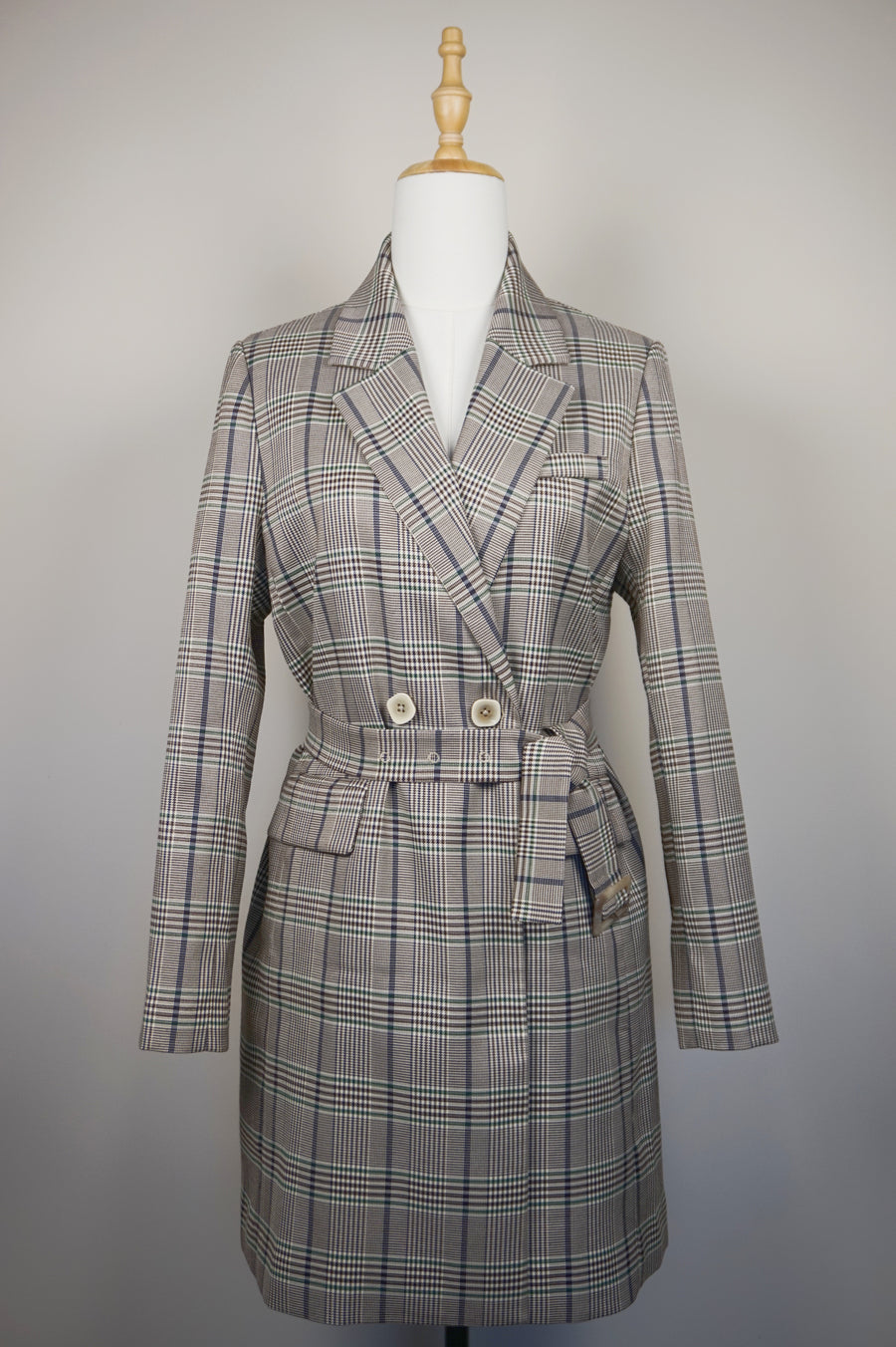 WTC-0902 Beige Check Chic Style Trench Coat