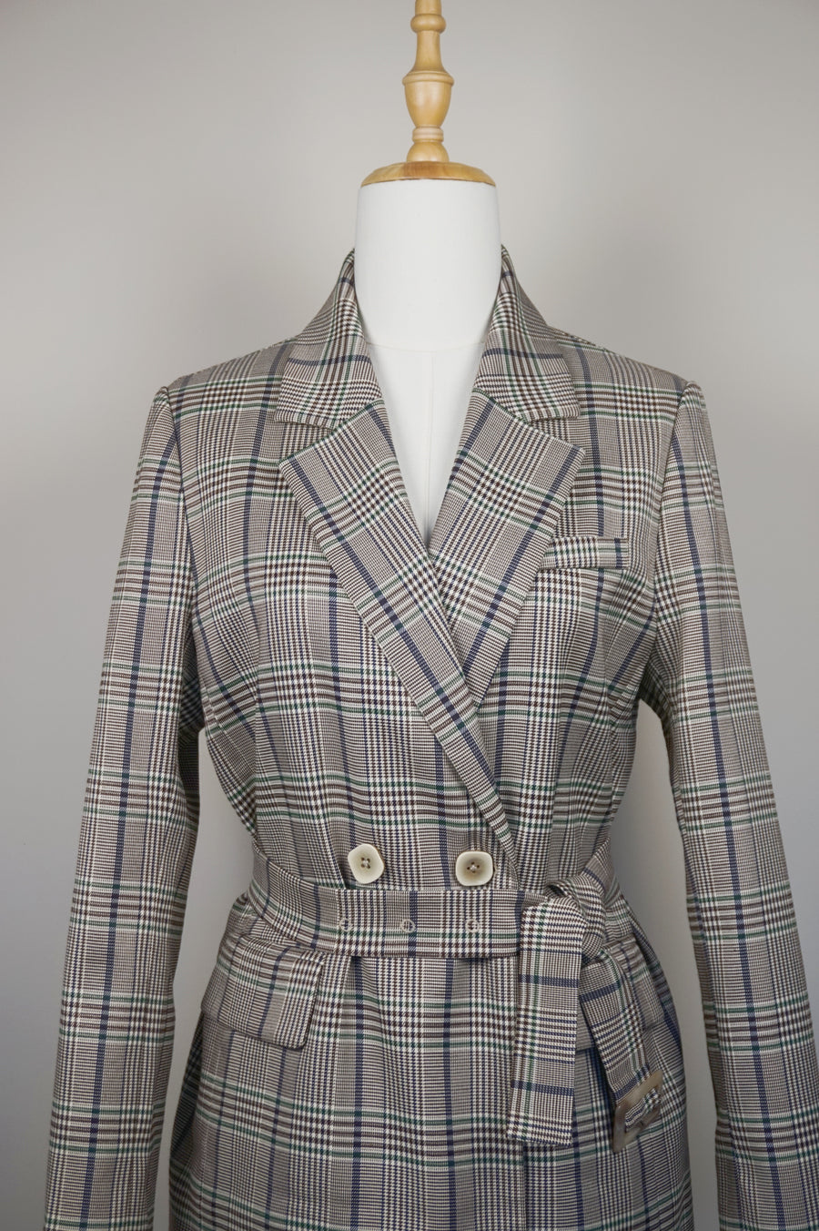 WTC-0902 Beige Check Chic Style Trench Coat