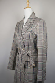 WTC-0902 Beige Check Chic Style Trench Coat