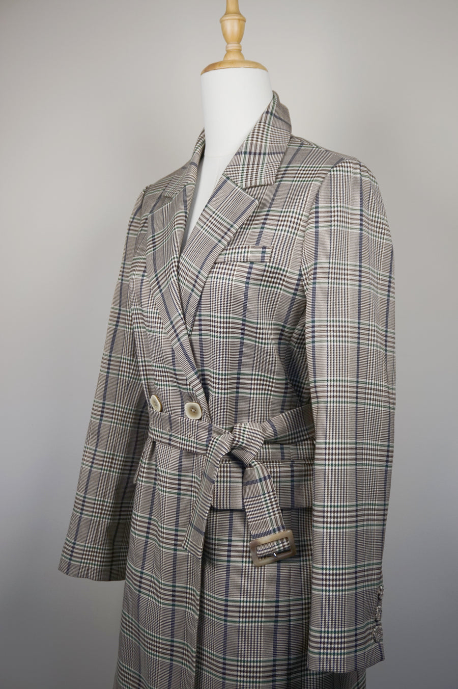 WTC-0902 Beige Check Chic Style Trench Coat