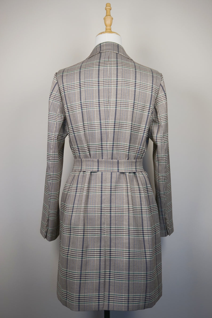 WTC-0902 Beige Check Chic Style Trench Coat