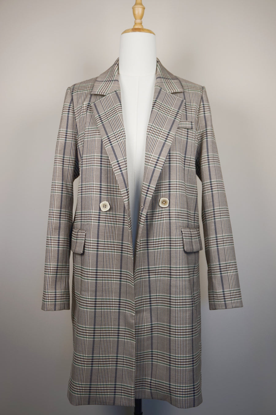 WTC-0902 Beige Check Chic Style Trench Coat
