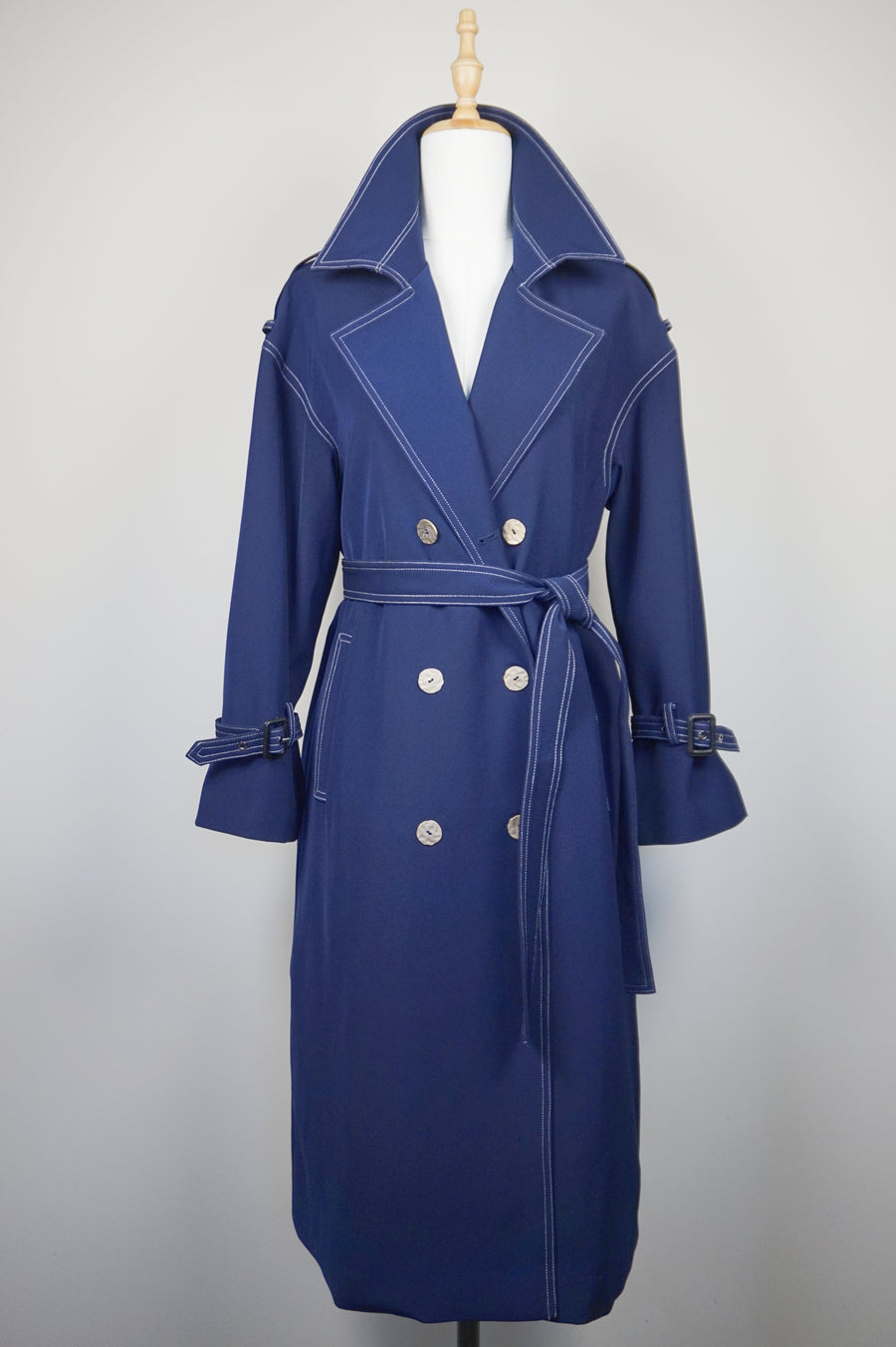 WTC-28004 Navy Blue Elegant Style Trench Coat
