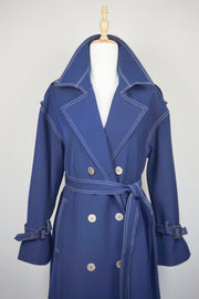 WTC-28004 Navy Blue Elegant Style Trench Coat