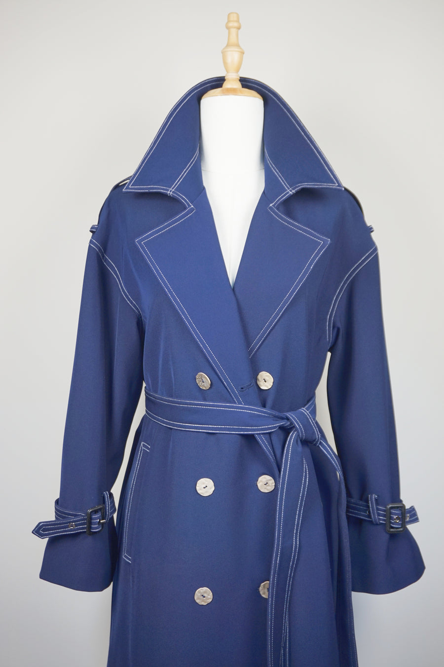 WTC-28004 Navy Blue Elegant Style Trench Coat