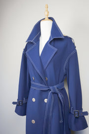 WTC-28004 Navy Blue Elegant Style Trench Coat