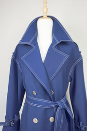 WTC-28004 Navy Blue Elegant Style Trench Coat