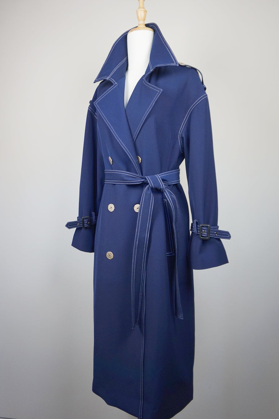WTC-28004 Navy Blue Elegant Style Trench Coat