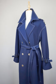 WTC-28004 Navy Blue Elegant Style Trench Coat