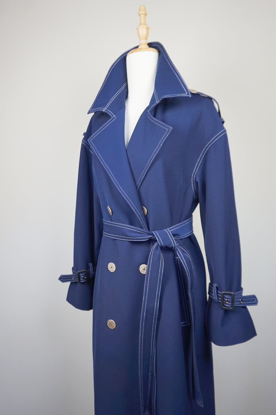 WTC-28004 Navy Blue Elegant Style Trench Coat