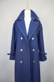 WTC-28004 Navy Blue Elegant Style Trench Coat