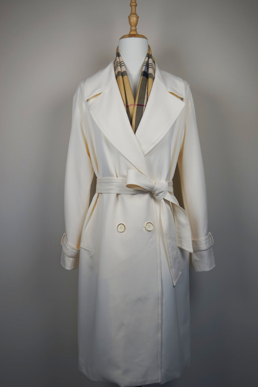 WTC-6688 Cream Elegant Style Trench Coat ( Scarf is not included. )