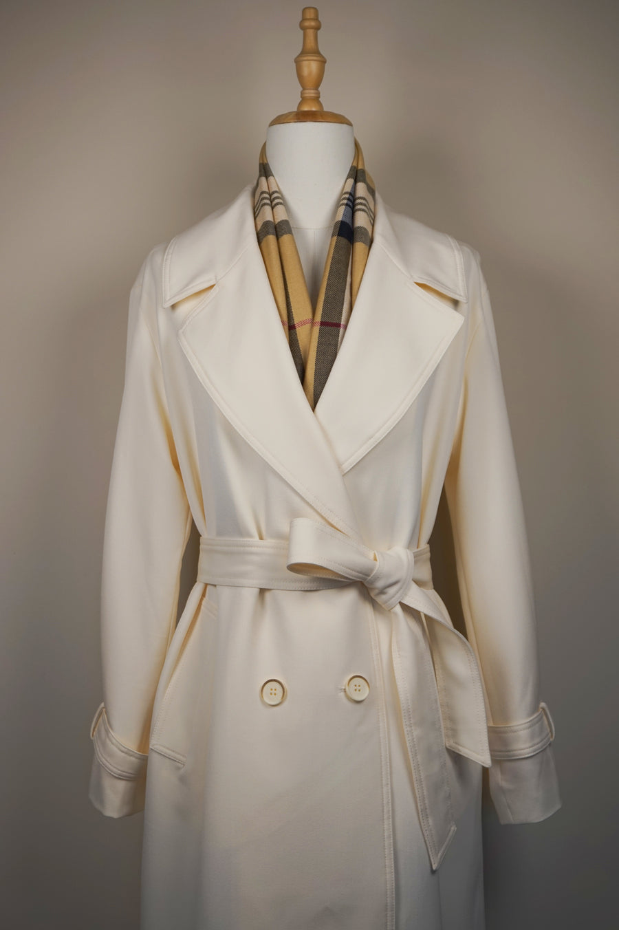 WTC-6688 Cream Elegant Style Trench Coat ( Scarf is not included. )