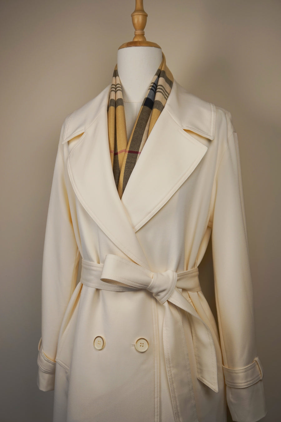 WTC-6688 Cream Elegant Style Trench Coat ( Scarf is not included. )
