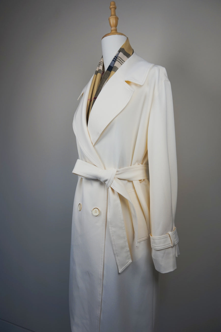 WTC-6688 Cream Elegant Style Trench Coat ( Scarf is not included. )