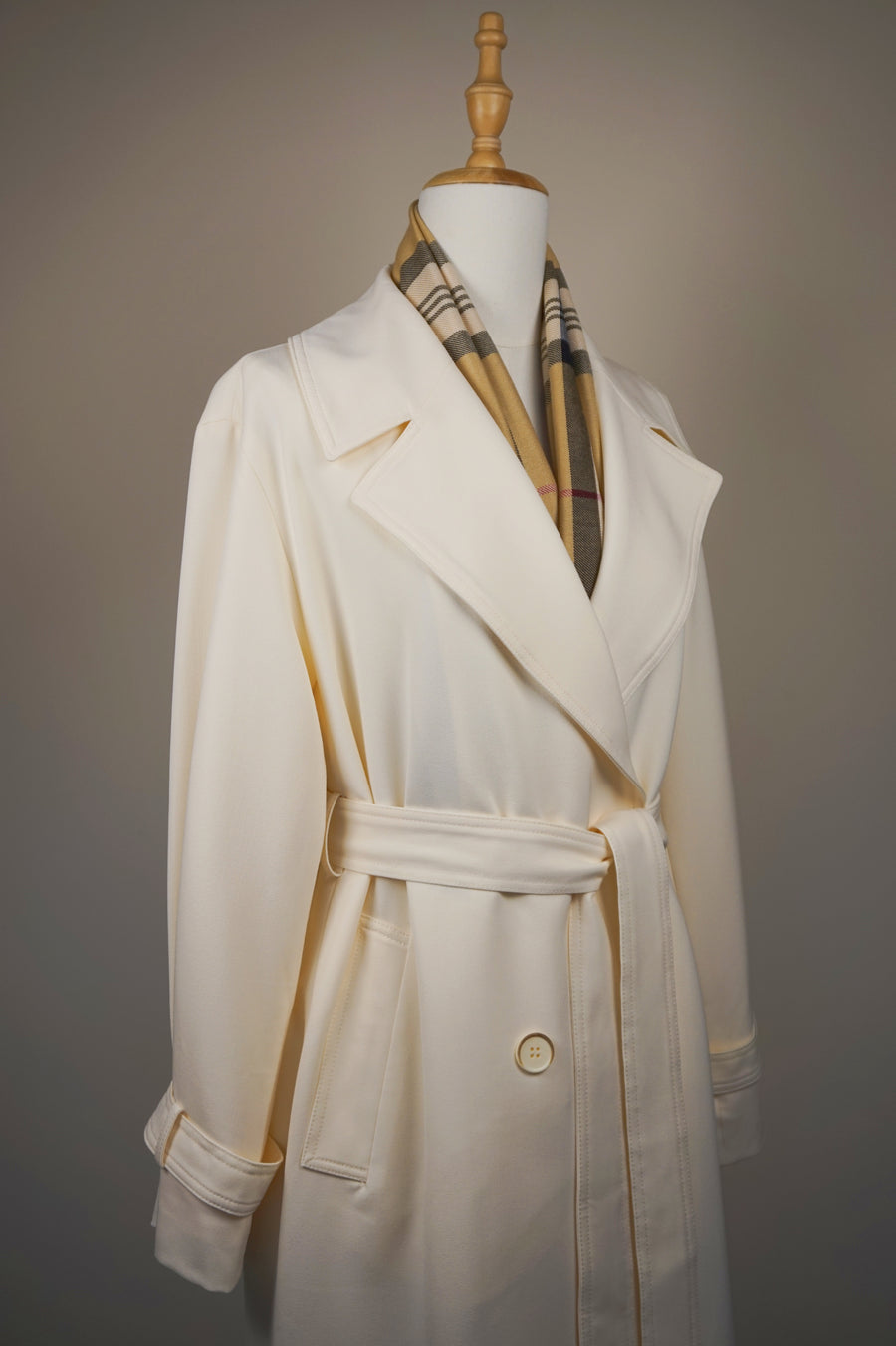 WTC-6688 Cream Elegant Style Trench Coat ( Scarf is not included. )
