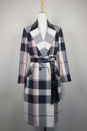 WTC-0012 Cream Check Luxury Style Wool Trench Coat ( Queen's Favorite )